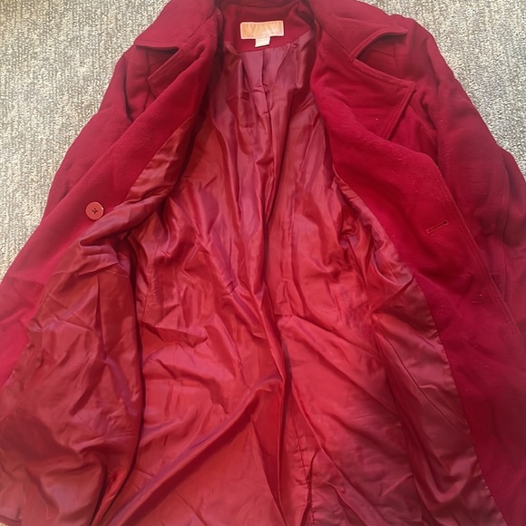 Women's Michael Kors Red/Gold Zip Up Belted Wool Pea Coat - Picture 4 of 5